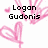 Pixelated pink hearts and hands on white background with black text reading 'Logan Gudonis', 'i will always love you', and 'Babe<3'.