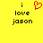 Yellow background with black text 'i love jason' and a red pixelated heart symbol above the word 'love'.