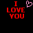 Red text "I LOVE YOU" on black background with pink pixelated heart symbol above the word I.