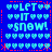 Blue background with cyan text reading "LET IT SNOW!" surrounded by heart symbols and red dashed borders.