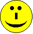 Yellow circular pixelated face with black eyes and mouth showing five distinct expressions: smiling, neutral, frowning, open-mouthed surprise, and winking smile.