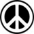 Black and white pixelated peace symbol inside a circular border on a white background.