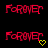 Red pixelated text 'Forever' on black background with yellow heart symbols appearing and disappearing in a pattern
