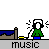 Pixel art animation of a character with headphones listening to music, shown across three frames in a contact sheet layout.
