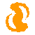 Four orange pixelated S-shaped forms on gray background, each with distinct curved strokes and varying stroke thicknesses.