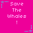 Pixelated pink background with repeated 'Save The Whales!' text and cyan star-shaped elements in a pattern