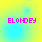 Pixelated pink text "BLONDEY" appears in four quadrants on a yellow-to-cyan gradient background with faint circular patterns.