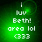 Green pixelated background with white text reading 'i luv Beth! area lol <333' in four identical arranged in a