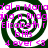 Four identical spiral-patterned icons with pink text overlays on a dark green background, arranged in a