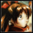 Anime-style character with brown hair and red clothing, side profile against black background with white text.