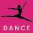 A split-screen icon with a pink background on the left showing a black silhouette of a dancer in mid-leap and white pixelated text reading DANCE, and a green background on the right displaying bright green cursive text reading Original Icons .com.