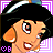 Animated contact sheet showing two frames of a cartoon character with black hair, large eyes, and orange skin against a purple geometric background.