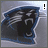 Animated pixel art of a black panther head with blue outline, displaying sequential text changes from 'GO' to 'PANTHERS' below.