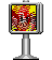 Pixelated red hedgehog character with yellow background, displayed on silver stand in multiple views showing different poses and expressions.