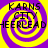 Four identical display a yellow and purple spiral background with black text reading KARNS CITY HEERLEAD in three stacked lines
