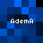 Pixelated blue background with four instances of the text 'Adema' in light yellow, arranged in a layout