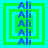 Four identical square display stacked blue text "Ali" within nested green and cyan borders on a cyan background