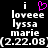 Pixelated text displays 'i lovee lyssa marie' with a pink heart symbol above the first 'i', repeated twice on black background, dated 2.22.08.
