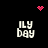 Pixelated text 'ILY DAY' in four corners with pink heart and dot patterns on black background.
