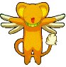 Animated orange cat-like creature with wings, green collar, and red mouth in various poses including standing, jumping, and wing-flapping.