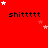 Red background with repeated black text 'shittttt' and scattered white and pink stars, some stars animate to change position across frames.