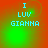 Pixelated cyan text "I LUV GIANNA" on a red-to-green gradient background with shifting light effects across four