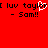 Red background with black pixelated text reading "[ luv taylor] - Sam!!" and a white heart symbol replacing the 'o' in 'taylor' on the left side.