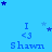 Blue background with repeated 'I <3 Shawn' text and scattered stars in blue, purple, and light gray.