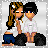 Pixel art contact sheet showing two frames of an animated buddy icon featuring a girl and boy character in white shirts, blue pants, and black hair with brown highlights sitting side-by-side on a dark rock-like shape against a gray background.