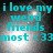 Cyan text on a dark, pixelated background with bright light spots; the text reads "i love my weird friends most <33" in four identical