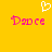 Yellow background with white pixelated heart above two pink 'Dance' texts in pixel art style.