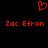 Red pixelated heart symbol above two identical red text lines reading "Zac Efron" on a black background.