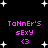 Pixelated text and symbols on a black background with white stars, featuring repeated 'TaHnEr'S sExY <3' in pink.