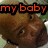A four- shows a person with brown skin and short hair, each containing red text: 'my baby', 'is', and 'NeNe' in bold font