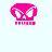 Pixelated pink crown with white eyes and a small nose, set above horizontal stripes on light blue background.