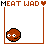 Pixelated brown character with white eyes and black pupils in a of orange-bordered squares, each containing 'MEAT WAD' text above the icon