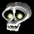Animated skull icon with glowing eyes and a metallic texture, showing eye color changes across frames.
