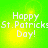 Green background with yellow gradient and white text reading 'Happy St. Patricks Day!' in pixelated font across four identical