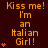 A dark brown background displays repeated orange text reading "Kiss me! I'm an Italian Girl!" with varying numbers of small red heart symbols to the left of the text.