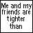 Pixelated black text on white background reads "Me and my friends are tighter than" in left , followed by "Hollister jeans" in right