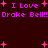 Pixelated text and pink stars on a dark red background with repeated phrases.