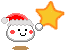 Pixelated character with Santa hat holding star, two states showing star color change from orange-yellow to bright yellow.