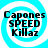 Four identical circular icons with blue and white spiral backgrounds display black text reading 'Capones SPEED Killaz' in three lines.