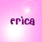 A pink background with four instances of the text 'erica' in purple pixelated font, each with a bright white light effect that shifts position across the