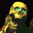 Pixelated skull with glowing green eyes and skeletal hand gestures next to fiery 'DOOM 3' text on black background.