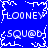 Blue background with white pixelated text and decorative borders, featuring repeated 'LOONEY' and 'squad' phrases in a