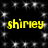 Yellow text 'shirney' appears four times on a black background with white star-like sparkles, arranged in two of two