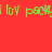 Green text reading 'i loy pscmy' repeats across a red background with scattered pink pixel artifacts.