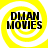 Four identical yellow and white spiral icons with black text reading "DMAN MOVIES" arranged in a