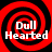 A 4-frame animated contact sheet showing a red and black spiral pattern with the text "Dull Hearted" in white pixelated font, arranged in a 2x2 grid on a transparent background.